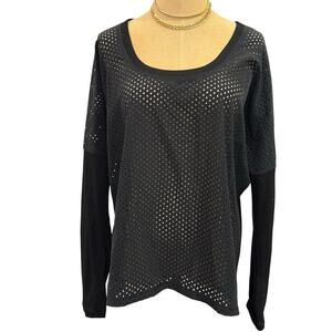 LORNA JANE Life Black Mesh Workout Top Shirt size L